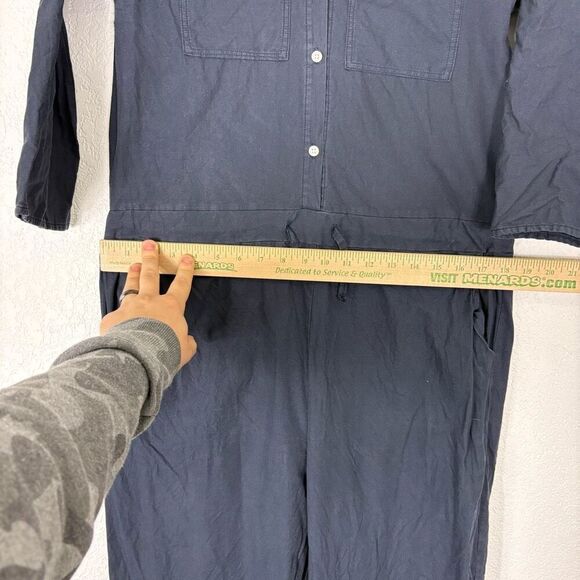Hackwith Design House Jumpsuit Navy Blue Button Front Short Sleeve Size Medium - Picture 6 of 10